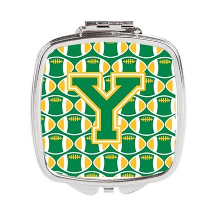 CAROLINES TREASURES Letter Y Football Green and Gold Compact Mirror CJ1069-YSCM